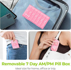 AUVON XL Weekly Pill Organizer 2 Times a Day, Pill Box 7 Day with One-Side Large Openings for Easy to Use, Sakura Pink AM PM Pill Case for Medication, Vitamins, Fish Oils, Supplements