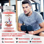 HMB and Leucine Amino Acid Gummies: HMB Supplements for Men Women with L-Glutamine for Muscle Growth Fast Workout Recovery, Sugar Free Vegan Non-GMO Strawberry Flavored 30 Day Supply