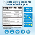 Lithium Orotate 5/10mg, L-Theanine 200mg, Ashwagandha 300mg - Mood Focus Memory Brain Supplements with Bacopa Monnieri, Lion’s Mane, Magnesium, Zinc D3 B6 Folate B12 - 120 Vegan Capsules, 2 Months