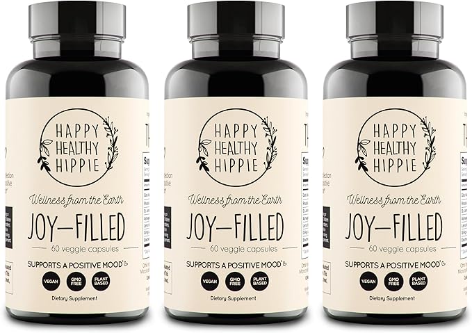 Joy-Filled Mood Support Supplement - 7 Herb Complex + St. Johns Wort (180 Ct) | Rhodiola Rosea, Eleuthero, Ashwagandha | Stress Relief – Helps Calm The Mind & Body | 100% Plant-Based Happy Pills