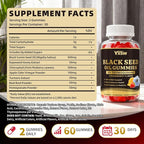 Black Seed Oil Gummies 500mg with Honey and 2% Thymoquinone, Nigella Sativa Seeds for Boost Immune Health, Joints, Digestion, Hair & Skin, Strawberry Flavor, 60 Count