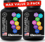 Age Defense Beauty Collagen Matrix - 2,000mg Multi Collagen Biotin Keratin Hyaluronic Acid Saw Palmetto Supplement Complex - DHT Blocker for Men & Women for Hair Growth - 2-PACK, 180 Gluten-Free Caps