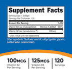 Nutricost Vitamin D3 + K2 (5000 IU D3 / 100mcg MK7), 120 Softgels – Gluten-Free & Non-GMO
