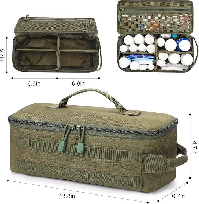 First Aid Bag Empty Pill Box Organizer,Tactical Medical Bag Case,Portable EDC Travel Medicine Pill Bottle Organizer (Green)
