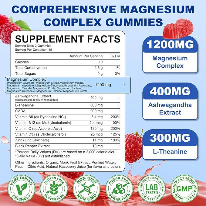 180 Count | Magnesium Complex Gummies for Women & Men, 12 Forms of Magnesium (Glycinate, Citrate& More), Magnesium Supplement with Ashwagandha – Supports Sl♡ep, Bone, Energy, Raspberry Flavor