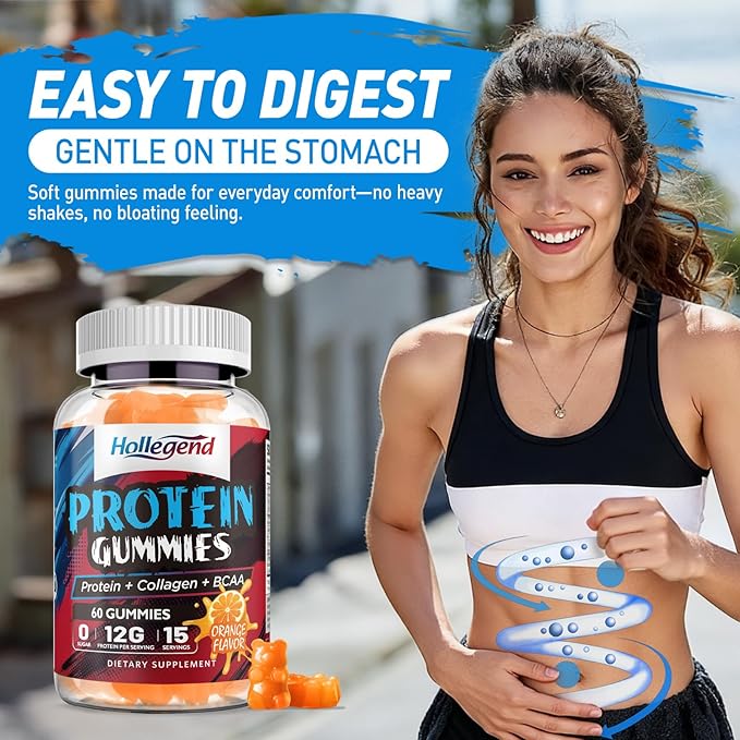 Whey Protein Gummies for Women Men, 12g High Protein Supplements with Collagen & BCAA for Muscle & Energy Recovery, Sugar-Free & Low Calorie Snacks, Orange, 120 Chews