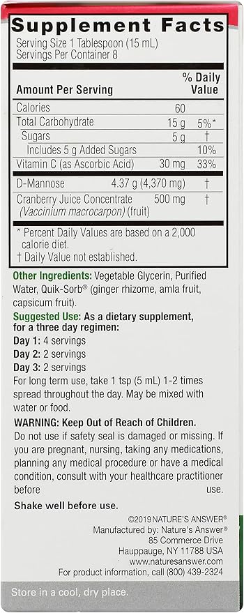 Nature's Answer UT Answer | Urinary Tract System Support | Cranberry Flavor Dietary Supplement | Alcohol-Free, Gluten-Free, Not Tested on Animals & Vegan 4oz