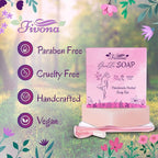 FIVONA Set of 5 Gentle Pink Yoni Herbal Soap Bars Ideal for Feminine Wash and Whole Body Cleanse Infused with Natural Ingredients - 5x 5.3 oz - Includes Exfoliating Scrubber Foaming Net