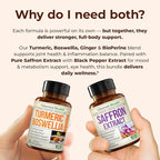 Boswellia Turmeric Curcumin Supplement + Pure Saffron Supplements for Women & Men Bundle – Supports Joint Health, Mood & Calm, Eye Health – with Ginger Root, Organic Turmeric Powder, Saffron Extract