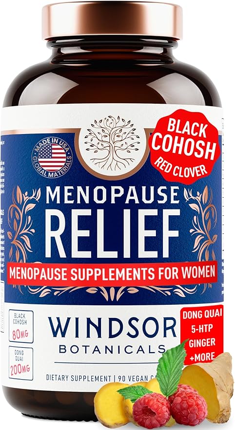Menopause Supplements for Women - 5-HTP, Dong Quai, Black Cohosh for Menopause Hot Flashes, Night Sweats Relief Support - Womens Pre Meno Premenopausal Perimenopause Supplement - 90 Caps