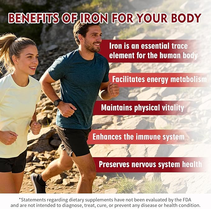 Iron Supplement - Iron 65mg High Absorption Iron Bisglycinate with Vitamin C, Calcium, Gentle Iron Pills for Women Men - Non GMO & Gluten Free, Stomach Friendly, 90 Capsules