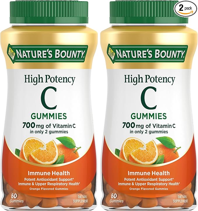 Nature's Bounty Vitamin C Gummies 700mg, High Potency Vitamin C Chewable Gummies for Adults, Immune Support Supplement, Dietary Supplement, Orange Flavor, 60 Ct (Pack of 2)