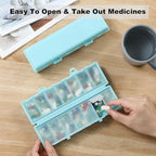 Foldable Pill Organizer 2 Times a Day w/Etched Labels -Dual Protection & Portable Weekly AM PM Pill Box, 7 Day Medicine Container, Large Travel Pill Case for Week Daily Supplement Vitamin - Sky Blue