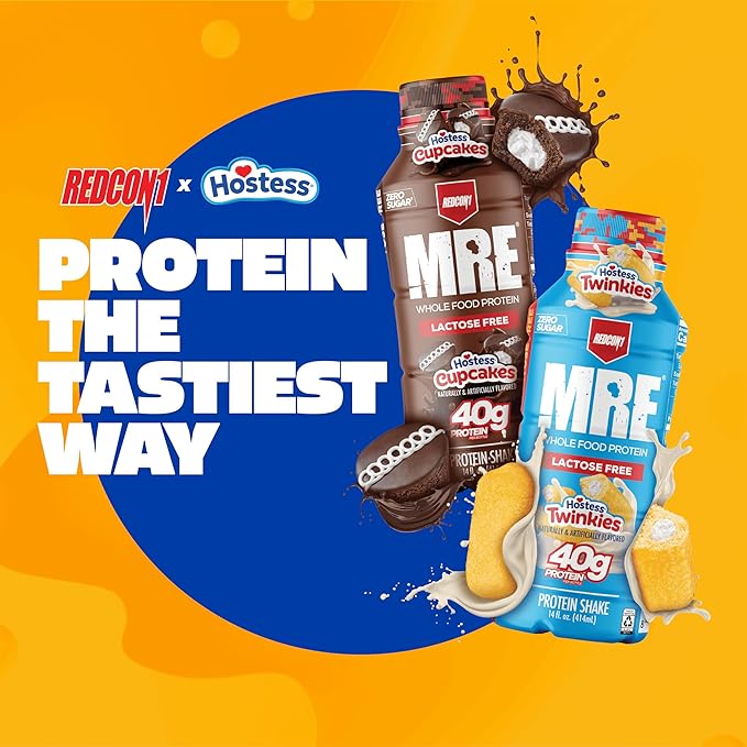 REDCON1 MRE Ready to Drink Protein Shakes Hostess™, Cupcakes - Lactose Free RTD Protein Made with Real Whole Food Protein Blends - Easy to Digest Nutritional Shake (12 Pack)