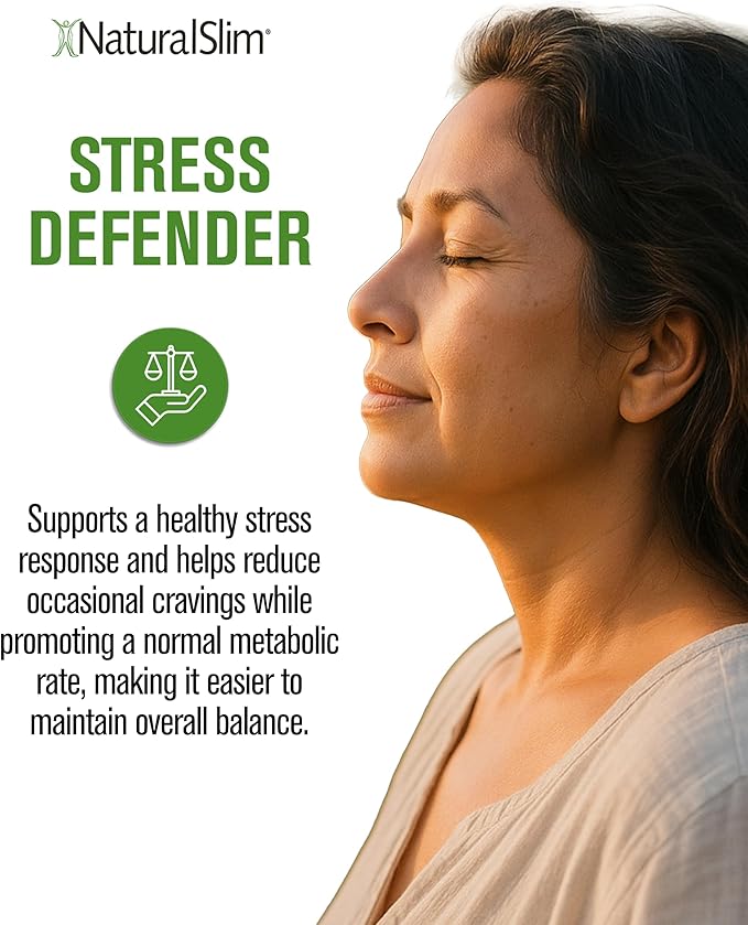 NaturalSlim Stress Relief Supplement - Stress Defender, High Cortisol Reducer, Control Cravings, Sleep & Metabolism Support with Vitamin B5 Pantothenic Acid & L Tyrosine - 180 Vegetable Capsules