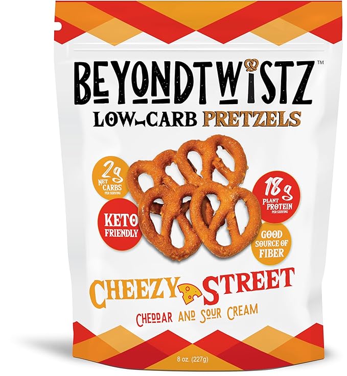 BeyondTwistz Low Carb Pretzels, Starter Pack, Keto Friendly, 2g Net Carbs, 18g Protein, Powered By HealthSense® High Fiber Wheat Flour, Family Size 8oz Bag, Pack of 4