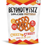 BeyondTwistz Low Carb Pretzels, Cheezy Street, Keto Friendly, 2g Net Carbs, 18g Protein, Powered By HealthSense® High Fiber Wheat Flour, Family Size 8oz Bag, Pack of 3