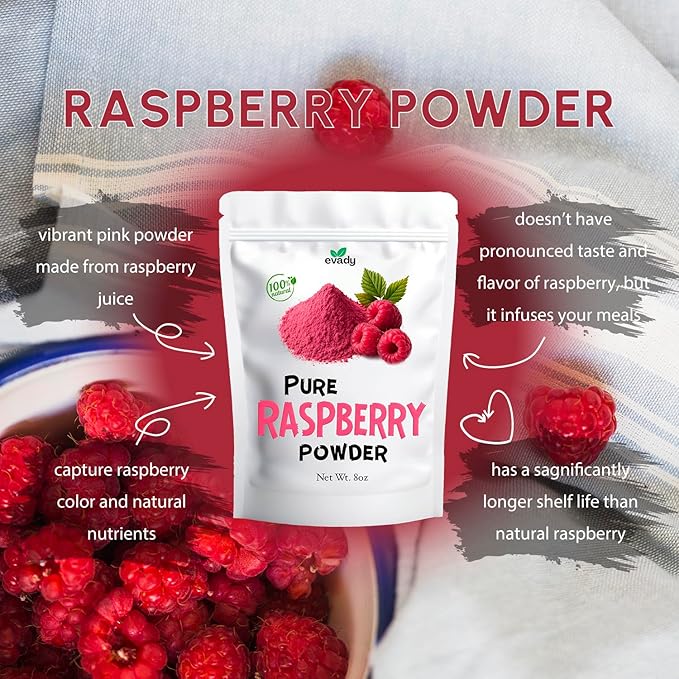Raspberry Powder 8 oz, Pure Powder Used in Cooking and Beverages, Natural Food Coloring