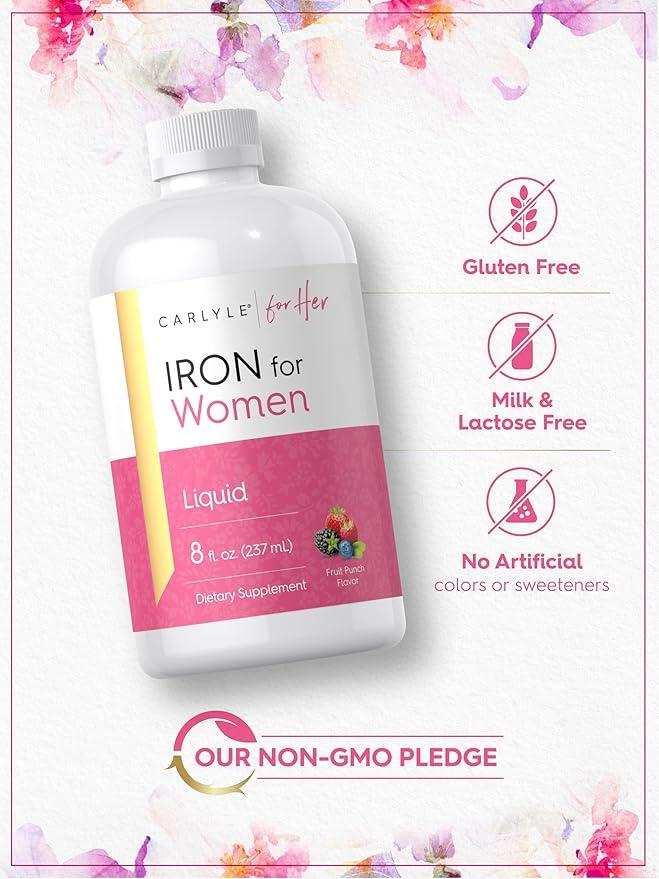 Carlyle Liquid Iron for Women | 8 fl oz | Fruit Punch Flavor | Vegetarian, Non-GMO, Gluten Free Dietary Supplement