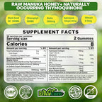 Black Seed Oil Gummies & Chlorophyll, Biotin 500mcg with Hydrolyzed Collagen, Raw Manuka Honey, Organic Cold Pressed - Ultimate Absorption for Skin, Hair & Nails, Digestive, Overall Health, 1 Pack