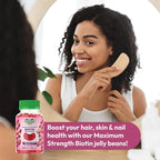 Biotin Jelly Bean Gummy Vitamins, Max Strength Biotin for Hair, Skin and Nails, 10,000mcg per Serving, Hair Growth Vitamins for Men and Women, 120 Strawberry Blast Jelly Beans, Kosher