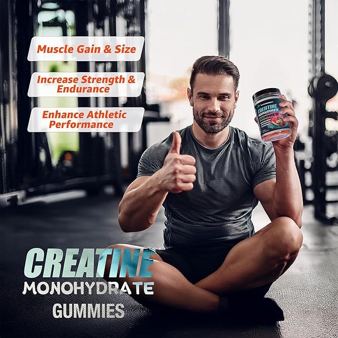 VitaBoost Creatine Gummies 5g- Natural Creatine Monohydrate for Men & Women- Delicious Strawberry Watermelon Flavor- Boost Strength, Energy & Muscle Growth- Vegan Pre Workout Gummies- Made in USA