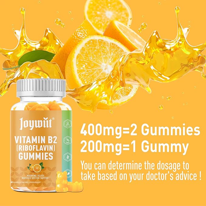 Vitamin B2 Gummies | Riboflavin 400mg | B2 Vitamin 400mg Chewable for Adults and Kids, Migraine Relief & Energy and Nervous System Support, Non GMO, Vegan - 120 Counts