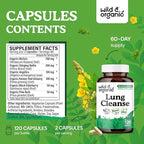 Wild & Organic Lung Cleanse Capsules - Lung Support Supplement with Mullein Leaf, Stinging Nettle, Angelica & Korean Panax Ginseng Powder - Vegan, No Fillers, Non-GMO - 120 Count