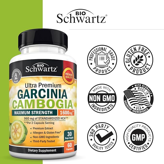 Garcinia Cambogia Weight Loss Pills - Maximum Strength Appetite Suppressant & Fat Burner for Men & Women - 1600mg Natural Extract & 960mg HCA - Metabolism Booster & Carb Blocker Capsules - 60Ct