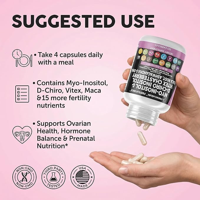 Clean Nutraceuticals Myo-Inositol & D-Chiro Inositol 2050mg Fertility Supplement 40:1 Ratio - Prenatal Vitamins for Women with Ashwagandha Maca Root Vitex Chasteberry Iron DHA Folic Acid DIM Zinc (1)