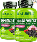 NATURELO Immune Support – Vitamin C, Elderberry, Zinc, Echinacea – Natural Immunity Boost w/Antioxidant, Herbal & Mineral Defense - 60 Vegan Capsules (Pack of 2)
