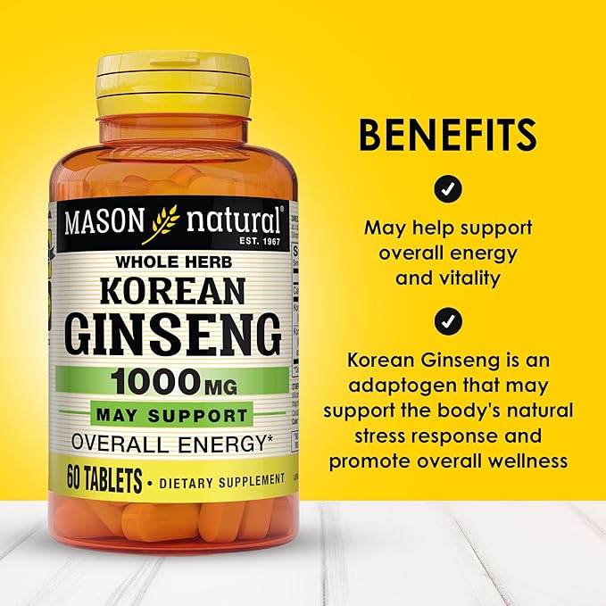 MASON NATURAL Korean Ginseng 1,000 mg, Supports Energy, Endurance & Vitality, 60 Tablets (Pack of 2)