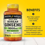 MASON NATURAL Korean Ginseng 1,000 mg, Supports Energy, Endurance & Vitality, 60 Tablets (Pack of 2)
