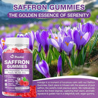 Max Strength Saffron Gummies 88.5mg with Magnesium, St. John's Wort & Rhodiola for Mood Support, Focus - Sugar-Free, 60 Count