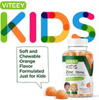 Viteey Zinc for Kids Gummies 10mg, with Vitamin C & Echinacea - Immune Support, Powerful Natural Antioxidant, Kids Zinc Vitamin Supplement - Vegan, Gelatin Free - Tasty Chewable Orange Flavor Gummy