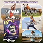 1300MG Beef Organ Supplement for Women, 100% Grass Fed Beef Liver, Uterus, Ovary & 3 More, Bovine Organ Capsules for Supports Women's Overall, Endocrine Balance, Energy, Immunity, 60 Days