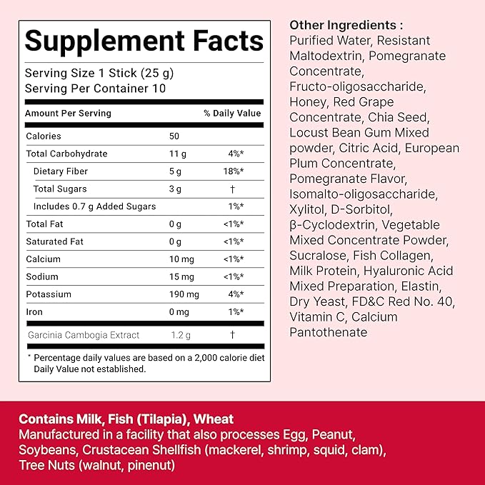 FOODOLOGY Coleology Cutting Stick Jelly (Pomegranate) – Dietary Fiber Supplement for Healthy Weight Management, Chia Seeds & Garcinia Cambogia, Korean Beauty with Collagen – 10 Sticks (Pack of 3)