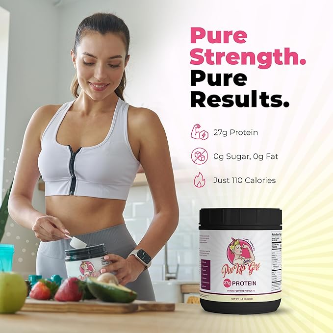 Pin Up Girl Whey Protein Isolate Powder – 27g of Protein Per Serving – Pure Premium Muscle-Building Whey Protein for Women – Fat Free, Low Calorie, Low Carb, No Added Sugar – Unflavored