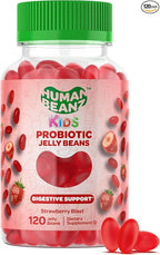 Human Beanz Probiotic Jelly Bean Gummies for Kids, Probiotic Supplements for Digestive Health, Nutritional Vegetarian Supplements, 120 Strawberry Blast Jelly Beans, Kosher