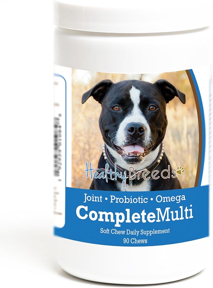 Healthy Breeds Pit Bull All In One Multivitamin - Complete with Probiotics, Glucosamine, Chondroitin & Omegas - 90 Soft Chewy Treats