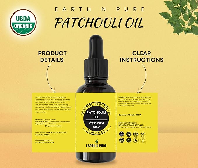 Earth N Pure Patchouli Essential Oil Natural & Therapeutic Grade for Aromatherapy, Skin & Hair Care 50 ml