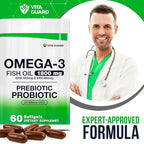 Omega-3 Fish Oil with Prebiotics & Probiotics – 1800mg EPA & DHA Supplement for Heart, Brain, and Gut Health – 20 Billion CFU, Inulin Fiber, Burpless Lemon-Flavored Softgels
