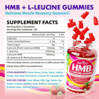 HMB and L-Leucine Gummies - 3000mg Combined HMB & L-Leucine per Serving. for Muscle Growth, Muscle Relief & Fast Recovery. Sugar-Free, Strawberry, 60 Gummies