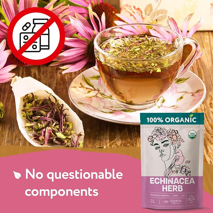 Organic Echinacea Herb (10oz.) – Echinacea Purpurea Tea Loose Leaf - Equinacea Organica - Body Defenses, Immune Support Tea