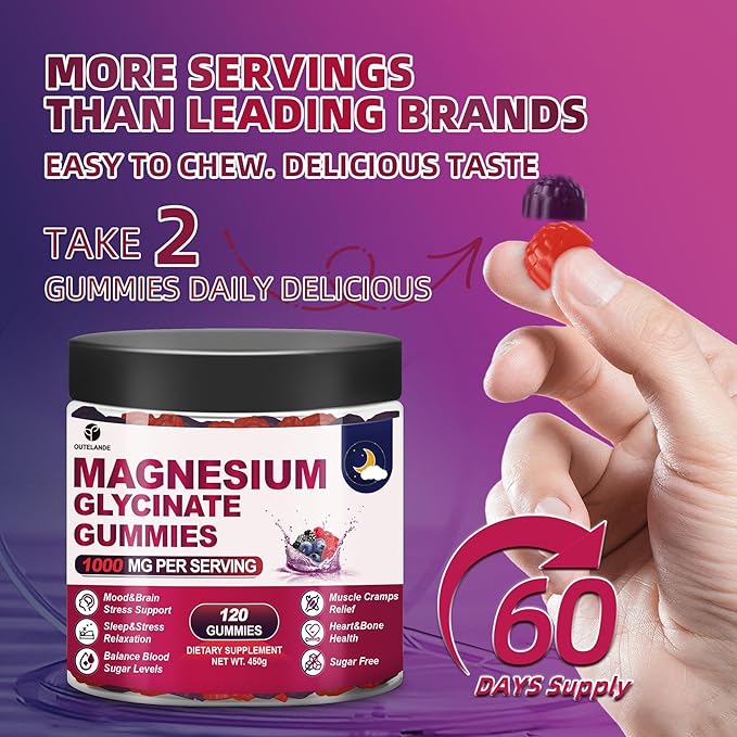 120 CT Magnesium Glycinate Gummies 1000 mg for Women and Men, Magnesium Malate & Taurate Supplements for Sleep, Body Support and Relaxation, Sugar Free, Vegan, Raspberry BlackBerry Blueberry Flavor