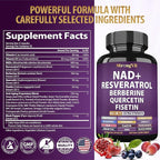 NAD Resveratrol Supplement for Women & Men. Support Cellular Health, Energy + Healthy Aging. Advanced Formula, Plus Third-Party Lab Tested in USA (60 Capsules)
