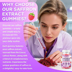 Saffron Gummies for Adult Kids, 10-IN-1 Formula with Saffron 88.5mg, Vitamins D3 & B6, Magnesium, Zinc, Ashwagandha, L-Theanine, St. John's Wort - Supports Mood & Focus, Raspberry Flavor, 60 Count