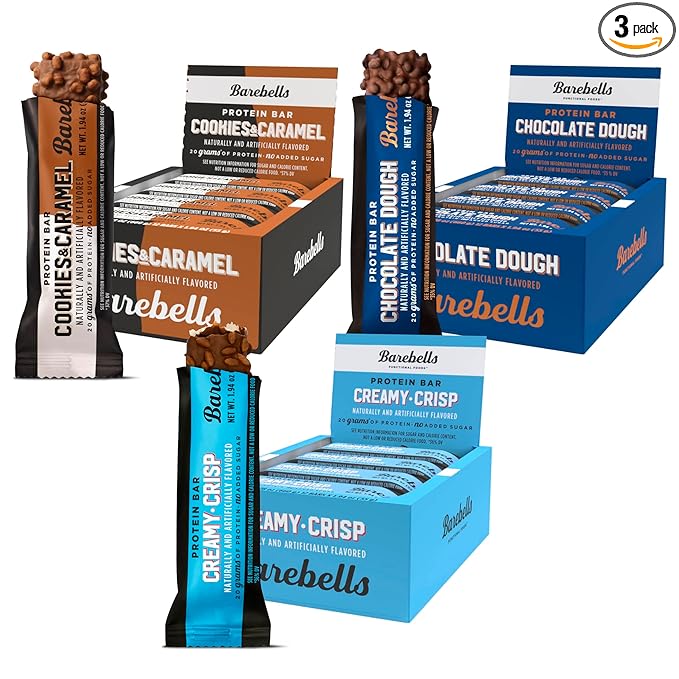 Barebells Starter Pack (3 Mix Pack) – 36 Total Bars, High Protein Snack, with 20g Protein & No Added Sugar – On-the-Go Breakfast or Post-Workout Treat, Cookies and Caramel, Creamy Crisp, Chocolate Dough