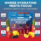 Keto Vitals Super Focus Drink Mix with Electrolytes & Caffeine Powder Packets - Nootropic Brain Support Supplement for Energy and Focus - Includes Lions Mane, L Tyrosine & Rhodiola - 30 Servings