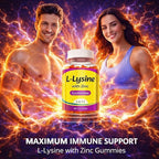 L Lysine Gummies 1000mg with Zinc - Supports Skin, Lip, Vegan, Gluten Free, 60 Chewable L-Lysine for Adults, Vitamins Tissue Health & Immune System, Amino Acid & Complex Supplements, Non-GMO(2Pack)